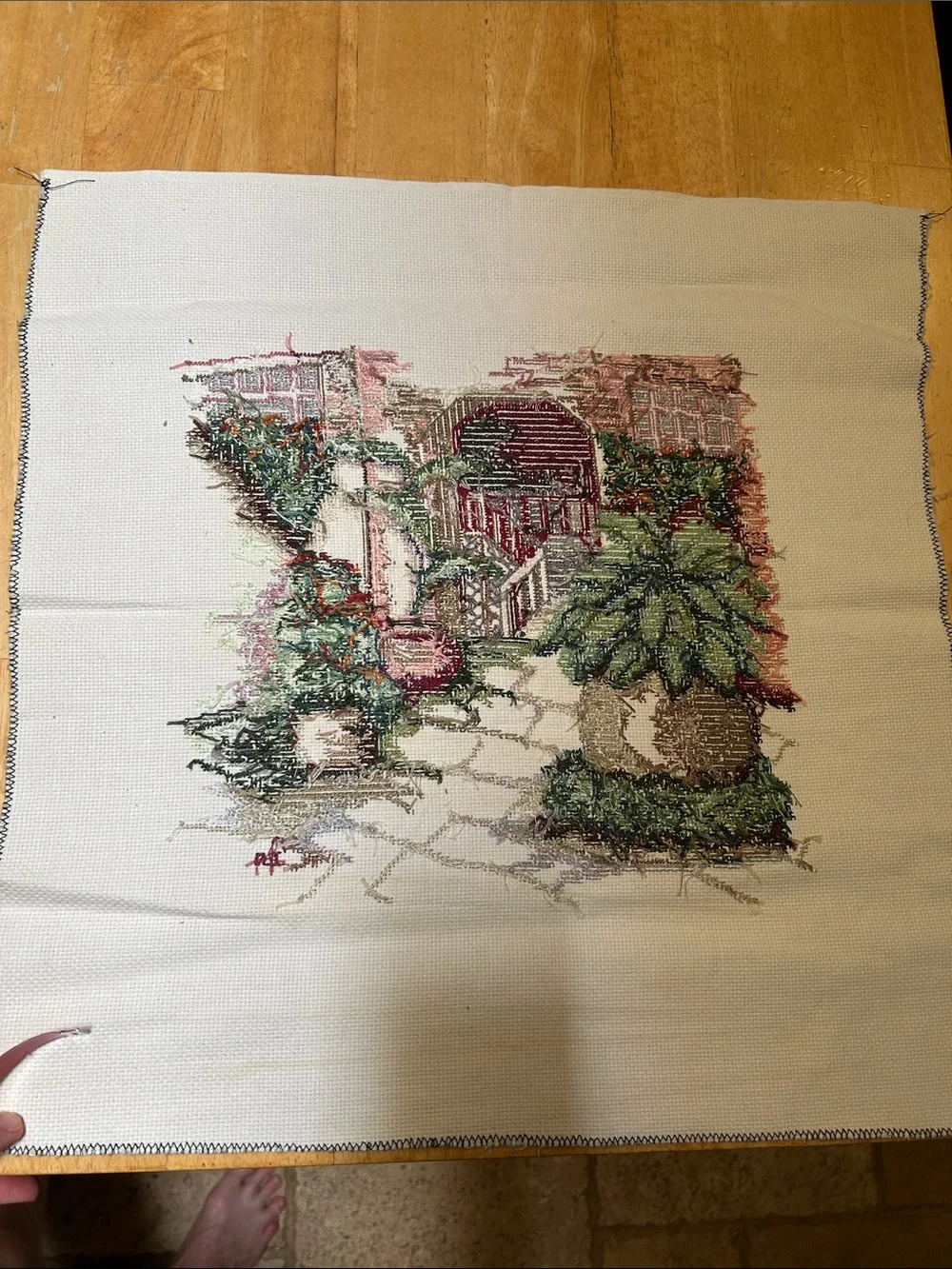 Vintage-Inspired Green and Red Needlepoint Wall Art